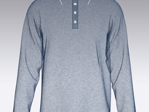Men Long Sleeve Pique Polo in Navy Modelo 3D