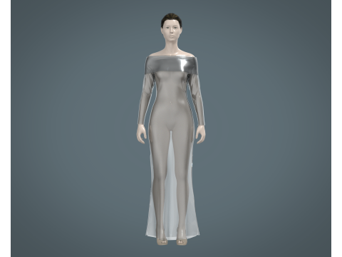 Ladies Shoulder Long Dress-Metaverse Model 3D
