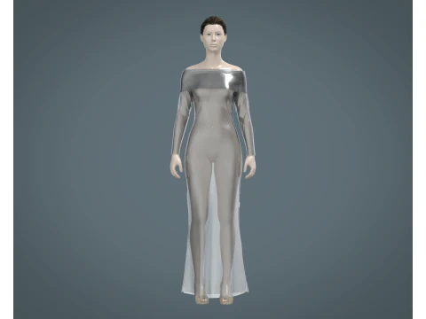 Ladies Shoulder Long Dress-Metaverse 3D Model
