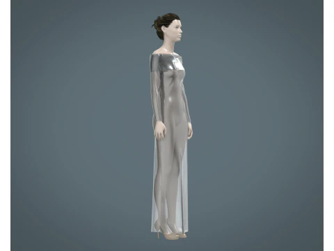 Ladies Shoulder Long Dress-Metaverse 3D Model