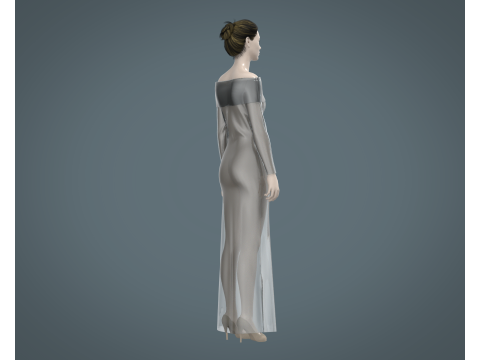 Ladies Shoulder Long Dress-Metaverse Model 3D