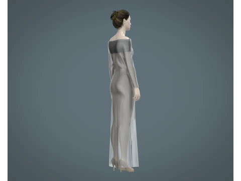 Ladies Shoulder Long Dress-Metaverse 3D Model