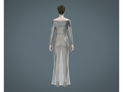 Ladies Shoulder Long Dress-Metaverse Model 3D