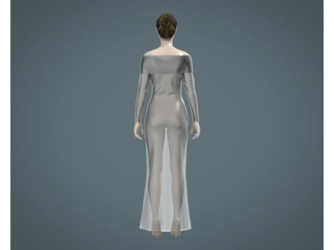 Ladies Shoulder Long Dress-Metaverse 3D Model