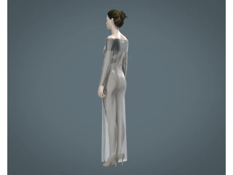 Ladies Shoulder Long Dress-Metaverse 3D Model