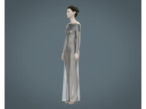 Ladies Shoulder Long Dress-Metaverse 3D Model