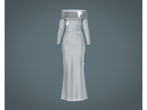 Ladies Shoulder Long Dress-Metaverse 3D Model