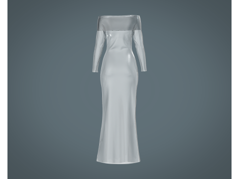 Ladies Shoulder Long Dress-Metaverse Model 3D