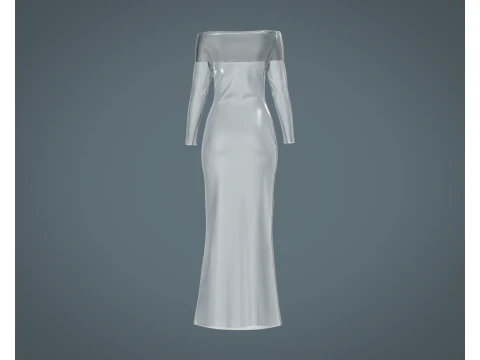 Ladies Shoulder Long Dress-Metaverse 3D Model