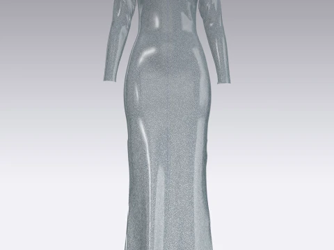 Ladies Shoulder Long Dress-Metaverse 3D Model