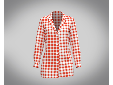 Ladies Red Striped Print Shirt 3D Model