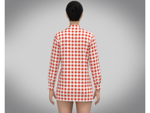 Ladies Red Striped Print Shirt Modelo 3D