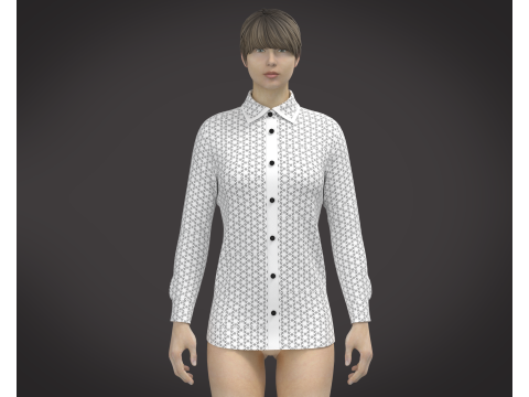 Ladies White Print Shirt Modelo 3D