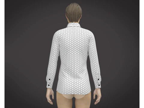 Ladies White Print Shirt 3D Model