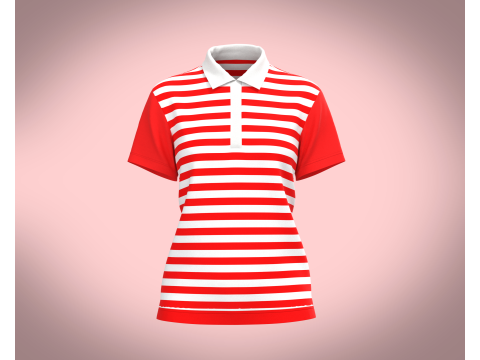 Ladies Red Striped Polo 3D Model
