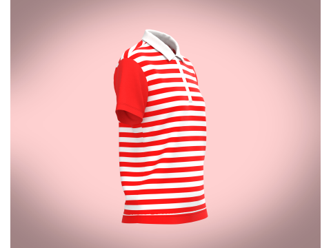 Ladies Red Striped Polo Modelo 3D