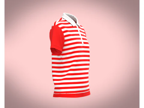 Ladies Red Striped Polo 3D Model