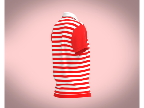 Ladies Red Striped Polo Modelo 3D