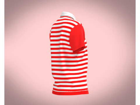 Ladies Red Striped Polo 3D Model
