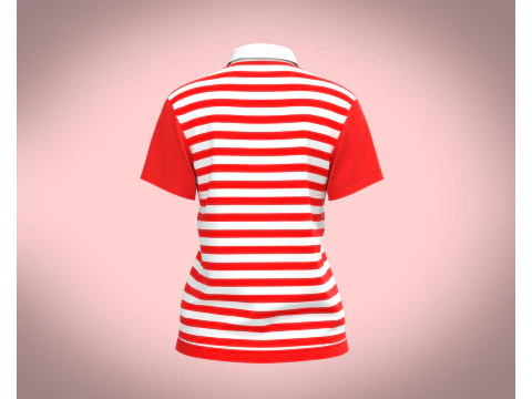 Ladies Red Striped Polo 3D Model