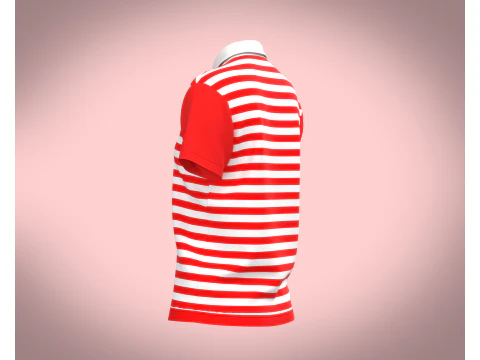 Ladies Red Striped Polo 3D Model