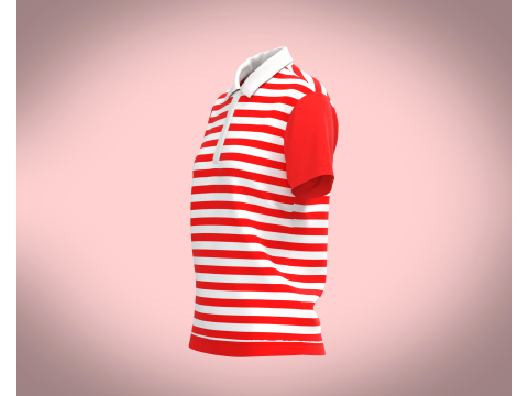 Ladies Red Striped Polo Modelo 3D