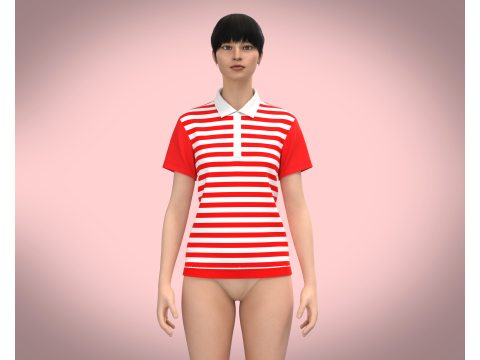 Ladies Red Striped Polo Modelo 3D