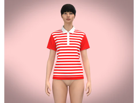 Ladies Red Striped Polo 3D Model