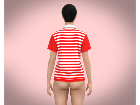 Ladies Red Striped Polo Modelo 3D