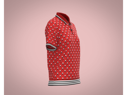 Ladies Red Print Polo Modello 3D