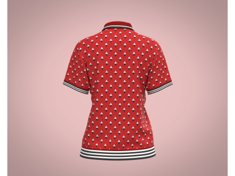 Ladies Red Print Polo Modello 3D