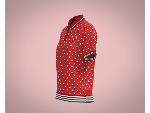 Ladies Red Print Polo Modello 3D