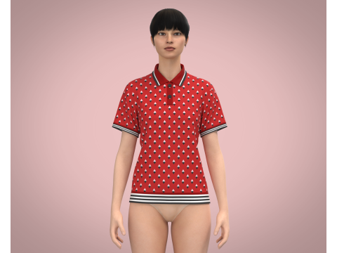 Ladies Red Print Polo Modello 3D