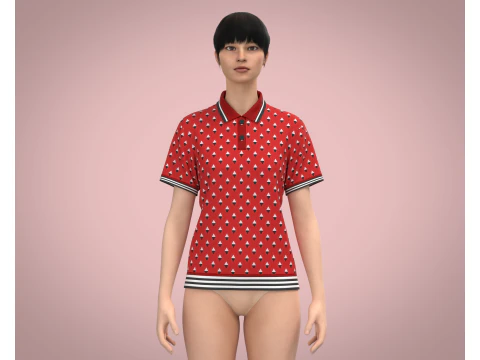 Ladies Red Print Polo 3D Model