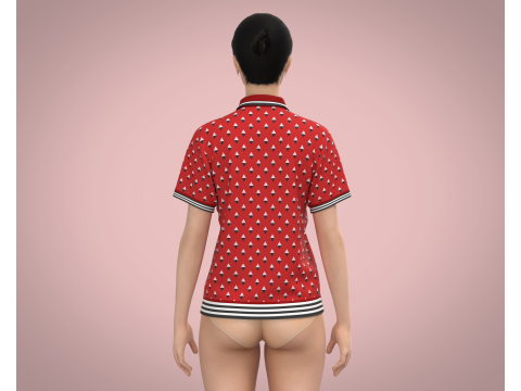 Ladies Red Print Polo Modello 3D