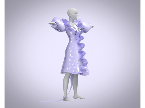 Ladies Puffy Party Dress 3D 모델