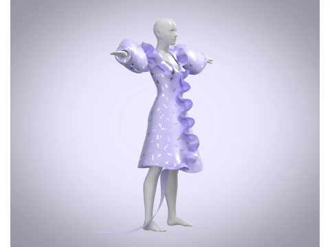 Ladies Puffy Party Dress 3D Model