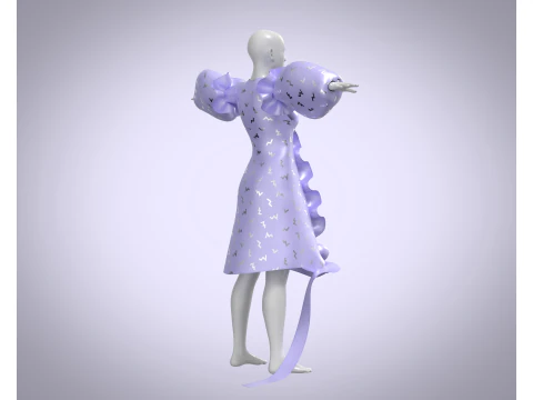 Ladies Puffy Party Dress 3D Model