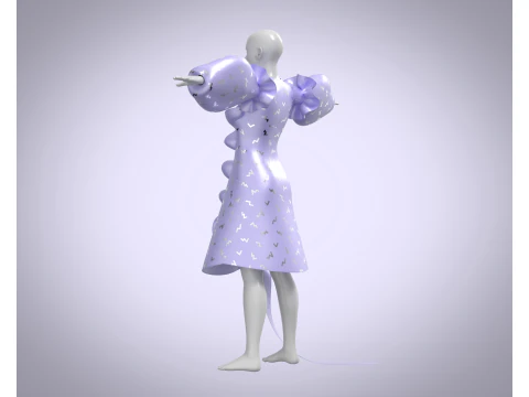 Ladies Puffy Party Dress 3D Model