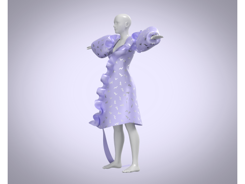 Ladies Puffy Party Dress 3D 모델