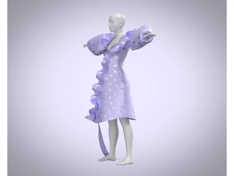 Ladies Puffy Party Dress 3D Model
