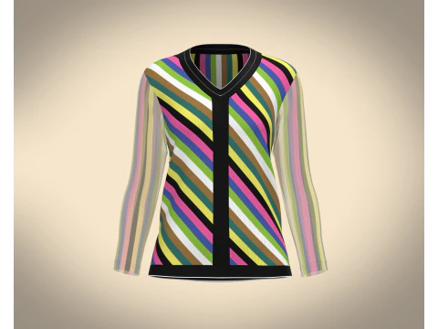 Tops de manga comprida com decote em V Modelo 3D