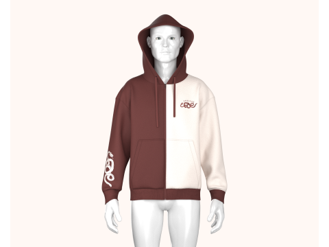 Men Two Tone Zip Up Hoodie 3Dモデル