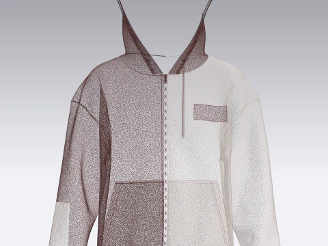 Hombres Sudadera con capucha y cremallera de dos tonos Modelo 3D