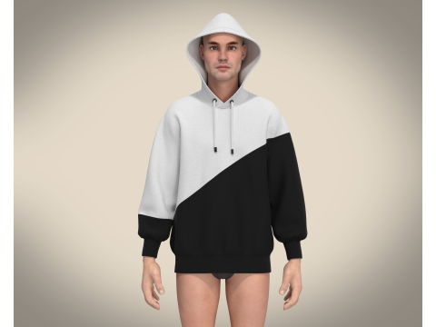Men Black And White Hoodie 3D Model