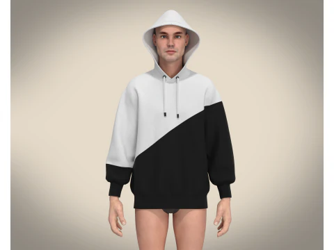 Men Black And White Hoodie 3D Model