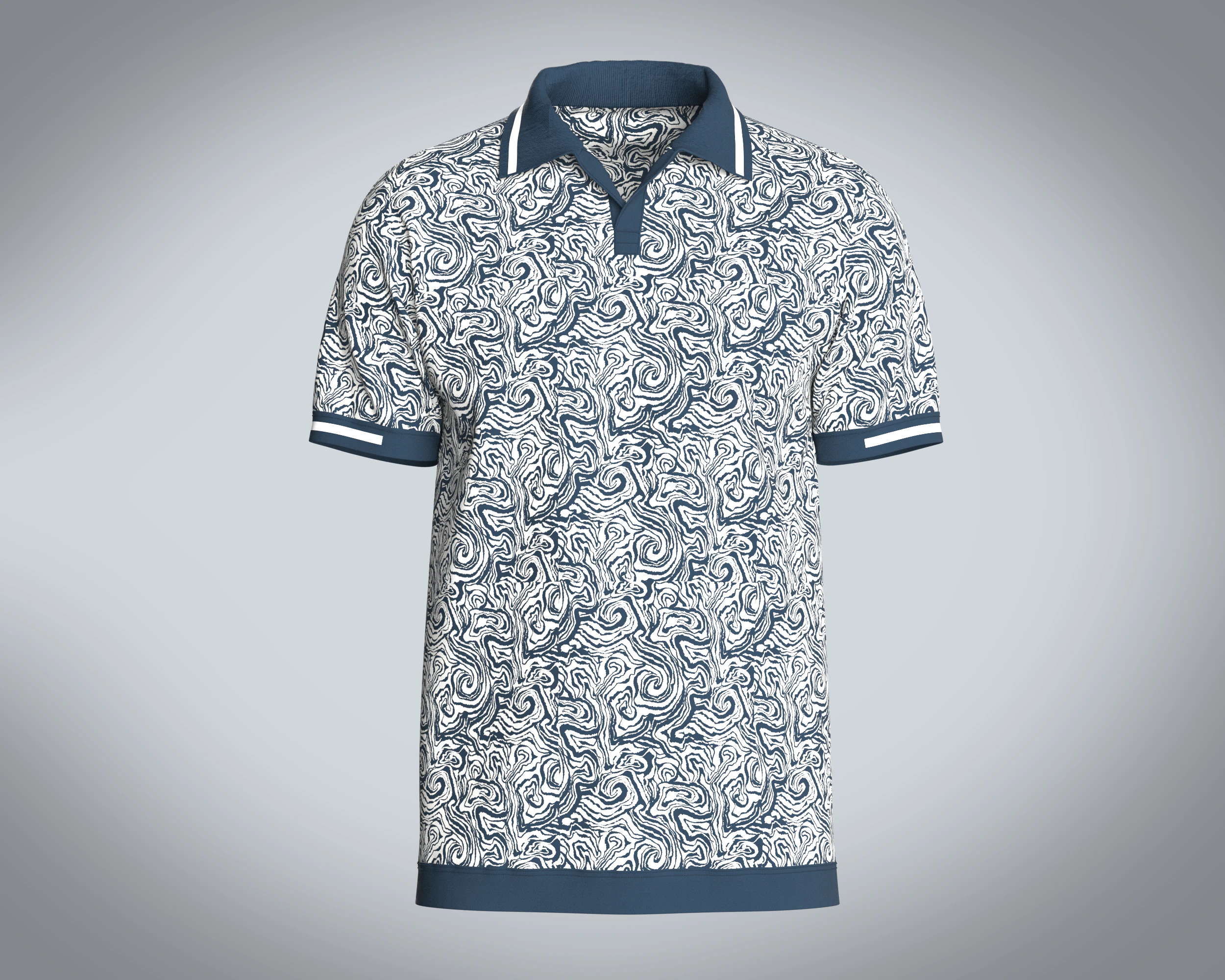 Men Open Collar Printed Polo 3D Model .c4d .max .obj .3ds .fbx .stl .blend