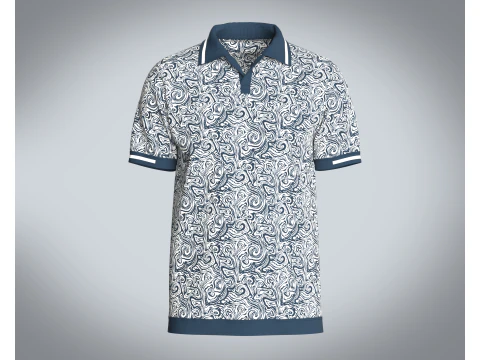 Men Open Collar Printed Polo 3D Model