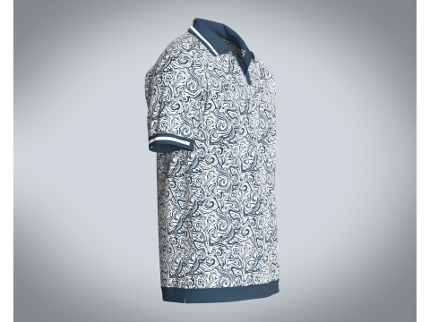 Men Open Collar Printed Polo 3D Model