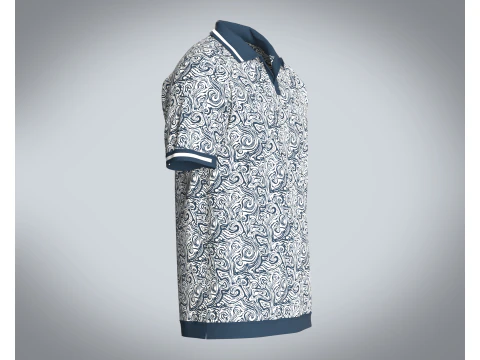 Men Open Collar Printed Polo 3D Model